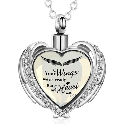 Silver Plated Angel Wing Hug Necklace for Memorial Ash Holder and Funeral Keepsake