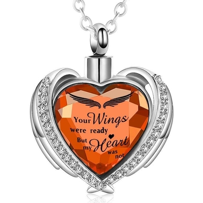 Silver Plated Angel Wing Hug Necklace for Memorial Ash Holder and Funeral Keepsake