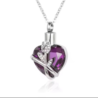 CNC Inlay Technology Stainless Steel Crystal Heart Ashes Urn Keepsake Cremation Pendant Jewelry
