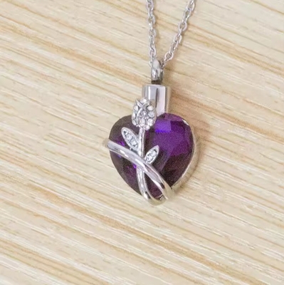 CNC Inlay Technology Stainless Steel Crystal Heart Ashes Urn Keepsake Cremation Pendant Jewelry