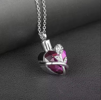CNC Inlay Technology Stainless Steel Crystal Heart Ashes Urn Keepsake Cremation Pendant Jewelry