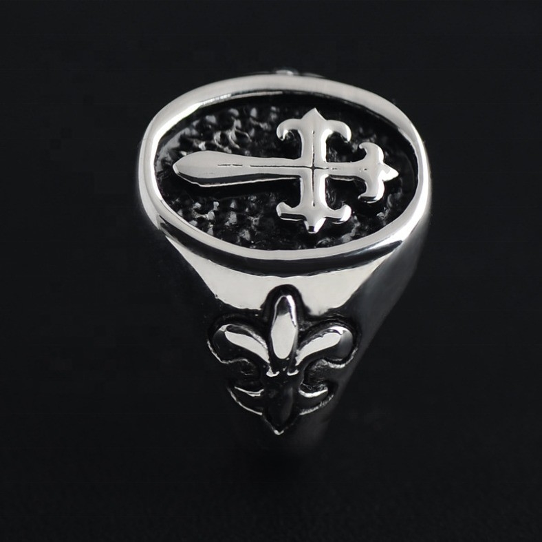 Stainless Steel Agate Cross Ring for Men in Europe or America Classic Style Jewelry