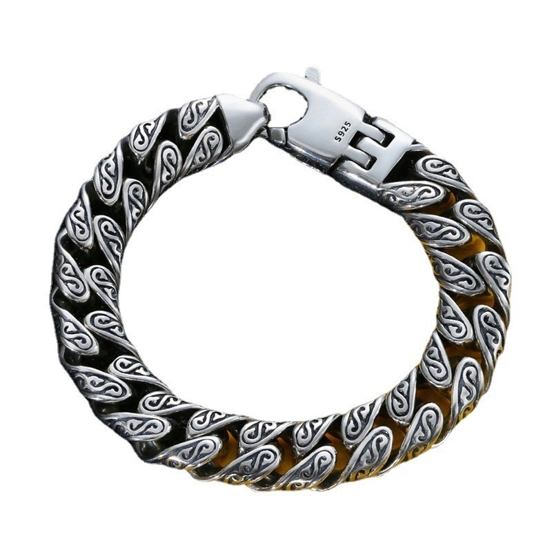 Colorful Tang Grass Bracelet in 925 Silver for Men Hip Hop Street Fashion Ethnic Style