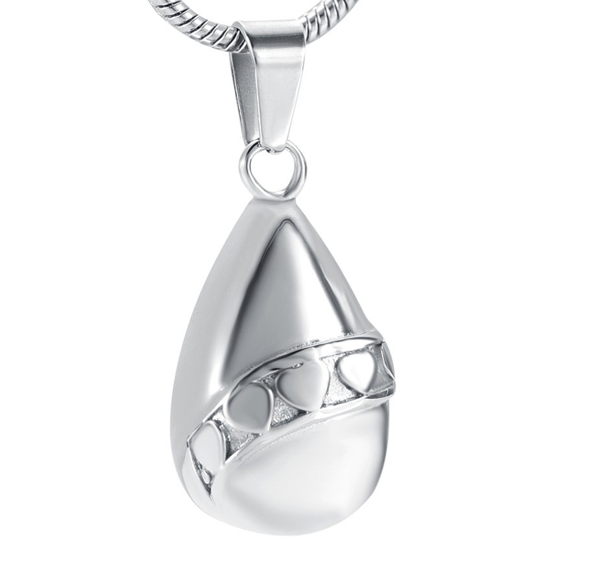 Stainless Steel Heart Water Drop Ashes Keepsake Cremation Pendant Necklace