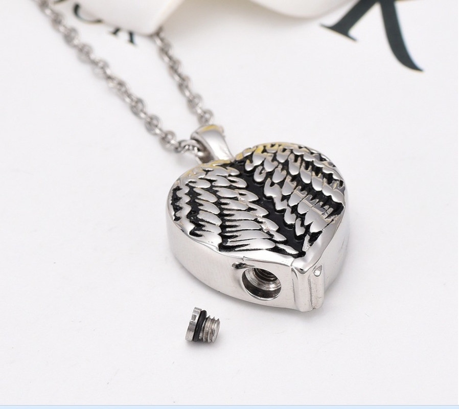 Stainless Steel Heart Wing Feather Cremation Pendant Necklace Unique Designs for Women