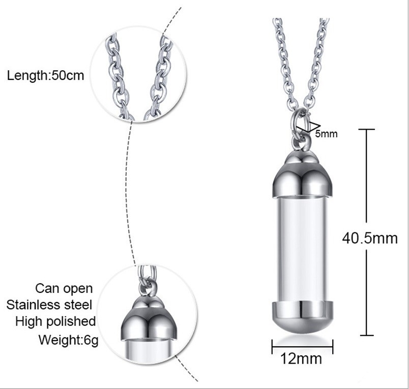 Can Open Hollow Tube Pendants For Women Men Ashes Cremation Memorial Necklace Stainless Steel Unisex Jewelry 20" Chain