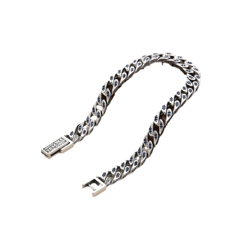 Colorful Sterling Silver Seiko Full Diamond Cuban Bracelet Male Hip Hop Punk Charles Wang