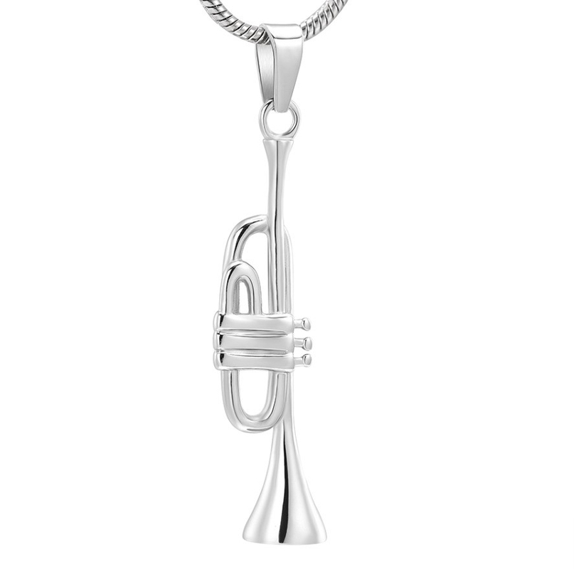 Gift Occasion Classic Style Silver Music Trumpet Pendant Necklace for Ashes Memorial