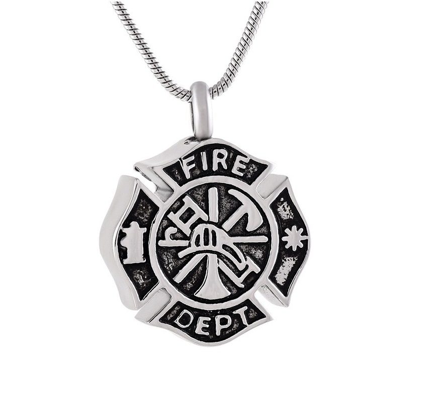 Firefighter Keepsake Pendant MEN Necklace Cremation Funeral Stainless Steel Urn Jewelry