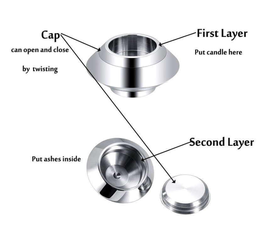 316L Stainless Steel Candlestick Urn for Human/Pet Ashes Cremation Locket Free Engrave