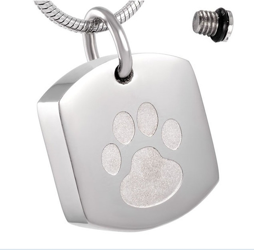 Excellent Crystal in Square Silver Pendant Necklace with Dog and Cat Charms Ashes Keepsake