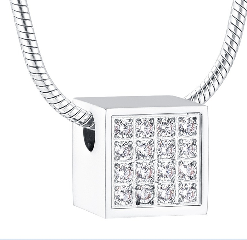 Vintage Crystal Inlay Luck Cube Pendant Urn Necklace A Symbol of Love for Your Loved One