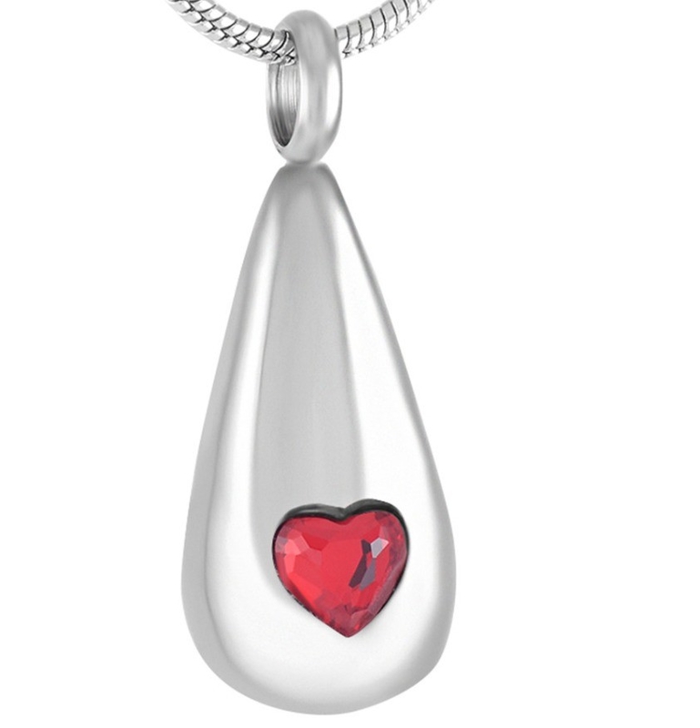 Stainless Steel Heart Crystal Tear Bar Memorial Ash Necklace Keepsake Urn Pendant