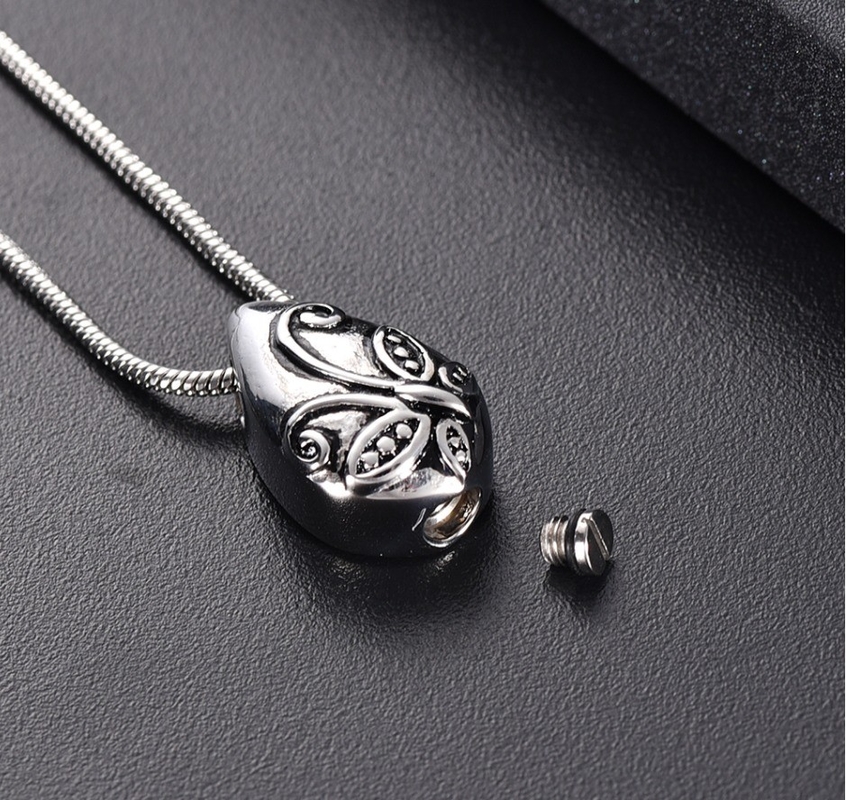 Jewelry Type Butterfly Carved Teardrop Stainless Steel Cremation Pendant for Memorial