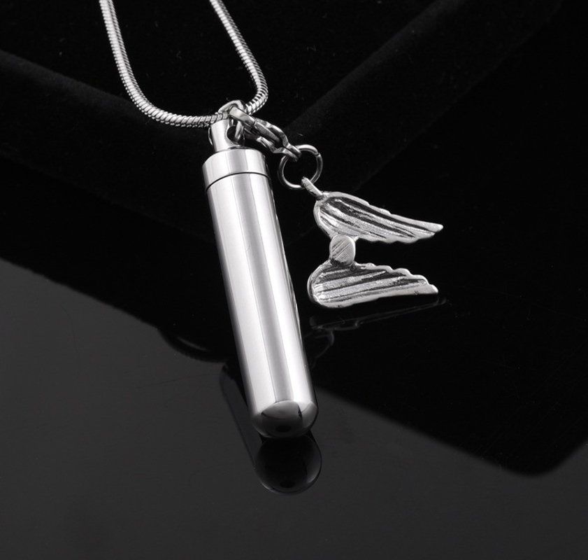 CNC Inlay Technology Angel Wing Perfume Bottle Pendant Stainless Steel Necklace for Men
