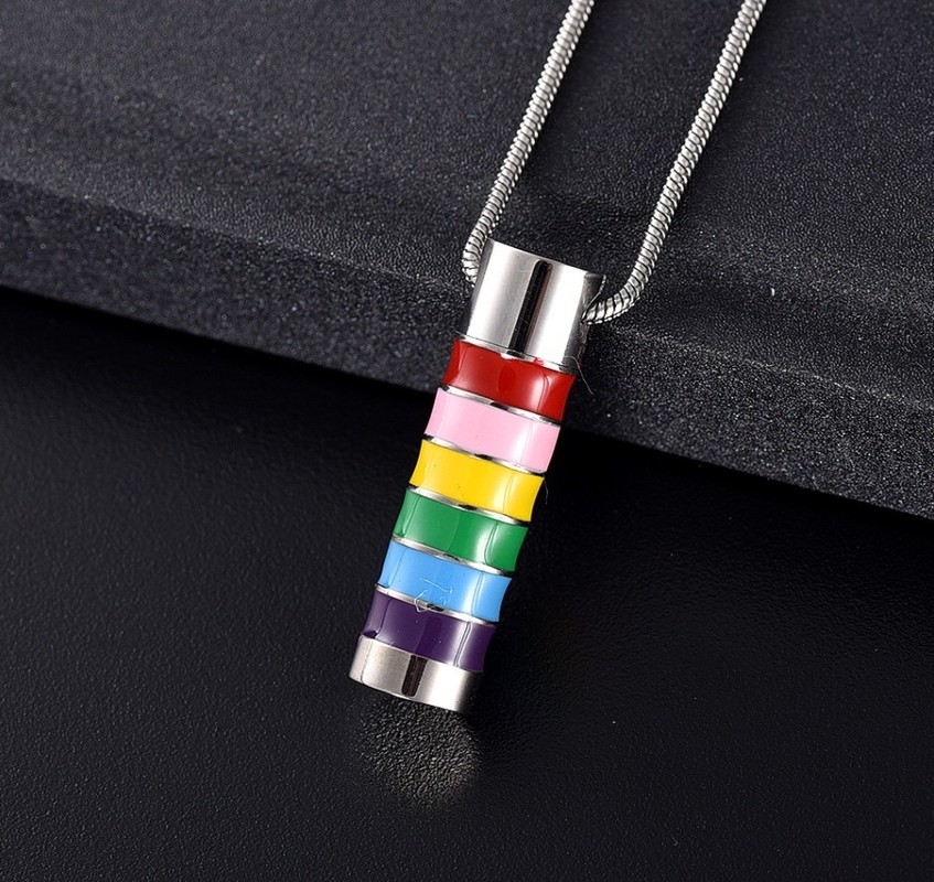 Women's Rainbow Cylinder Tube Cremation Jewelry for Ashes Pendant Holder Urns