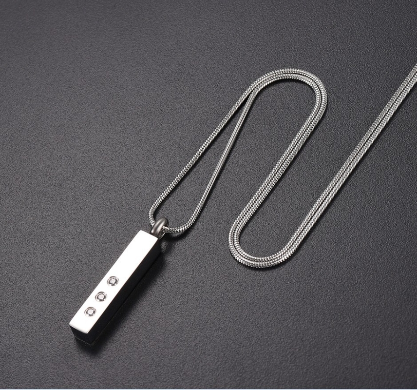 Stainless Steel Cremation Locket Pendant Jewelry Inlay Zircon Bar Memorial Urn Necklace for Women