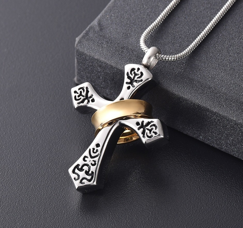 Classic Style Gold Collar Pendant Cremation Jewelry Keepsake Urn for Human and Pet Ashes