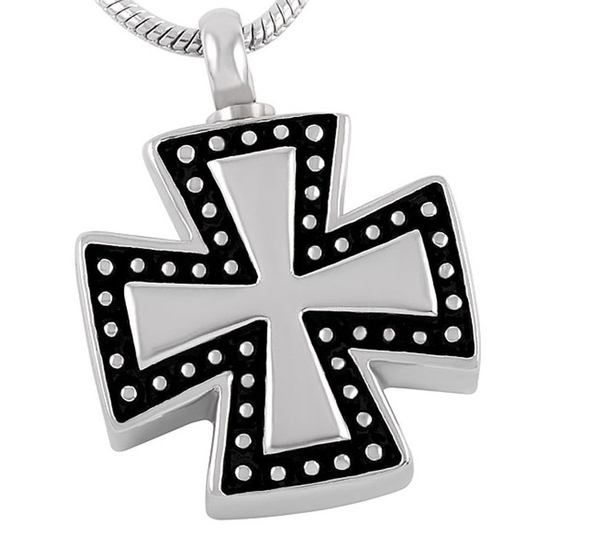 Stainless Steel Maltese Cross Pendant Necklace for Ashes Urn Memorial Keepsake Jewelry