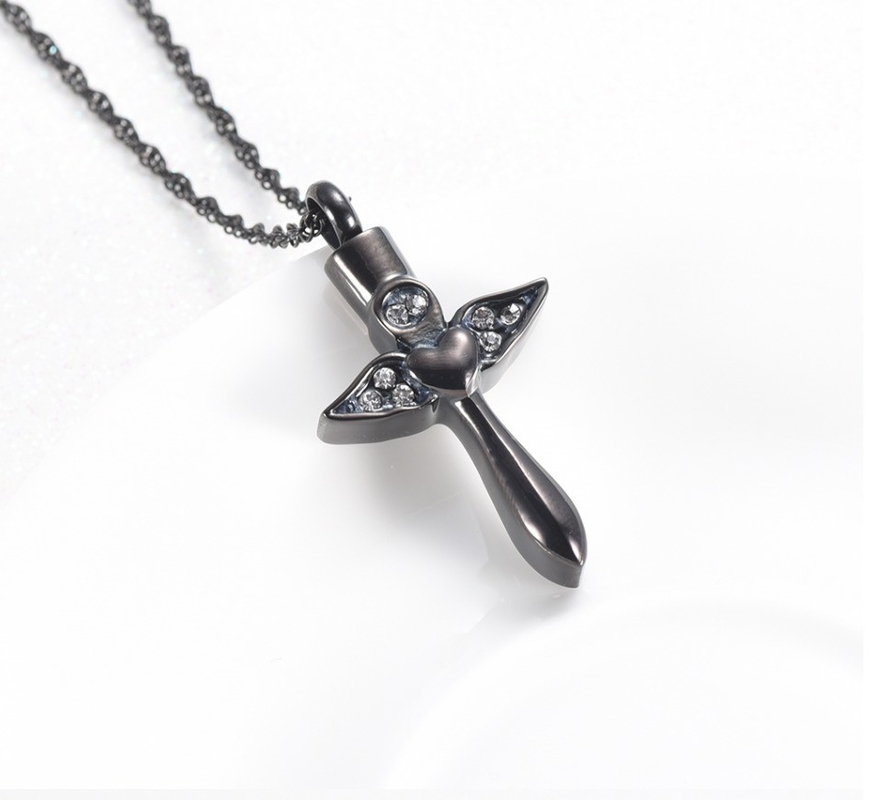 Stainless Steel Angel Wings Heart Cross Cremation Urn Pendant Necklace for Women/Men