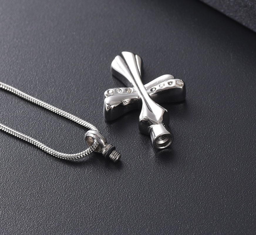 Men's Stainless Steel Cremation Jewelry for Pet Ashes Crystal Cross Pendant Necklace