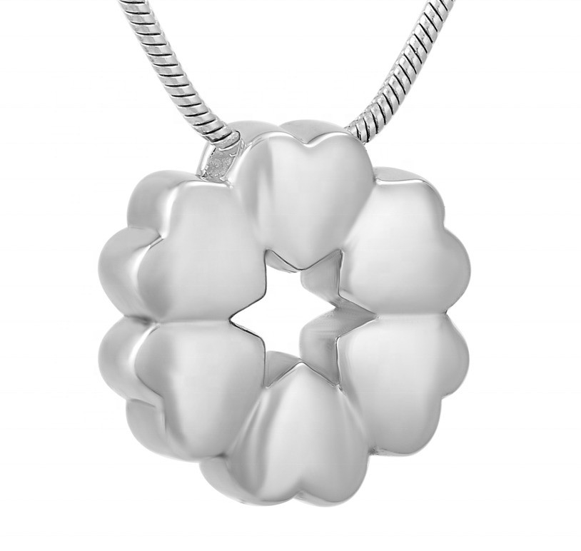 Fashionable Heart-Shaped Flower Urn Necklace for Women Stainless Steel Keepsake Pendant