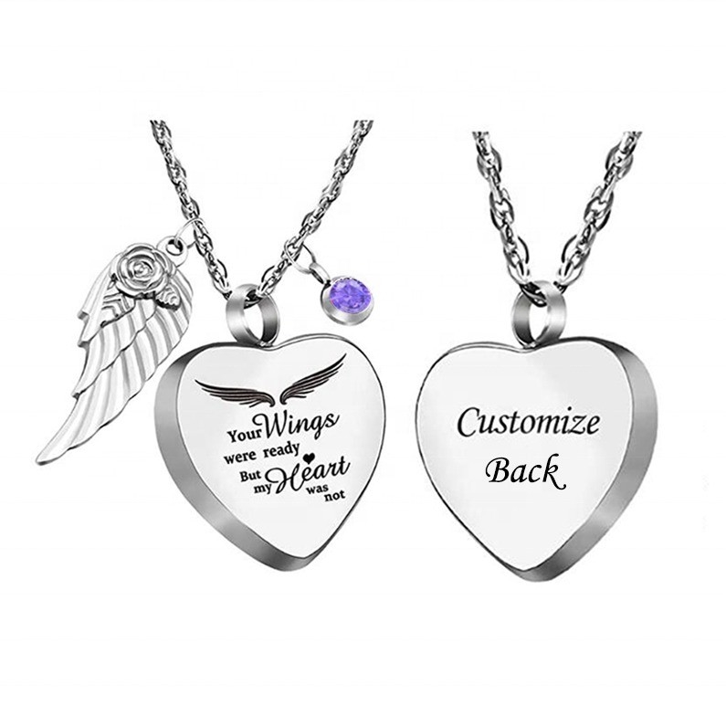 Stainless Steel Heart Urn Necklace 18K Gold Plated Cremation Jewelry with 12 Birthstones