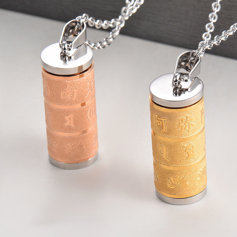Modern Memorial Stainless Steel Fashion Buddhism Cylinder Necklace Pendant for Mens Womens Ash Keepsake Cremation Jewelry