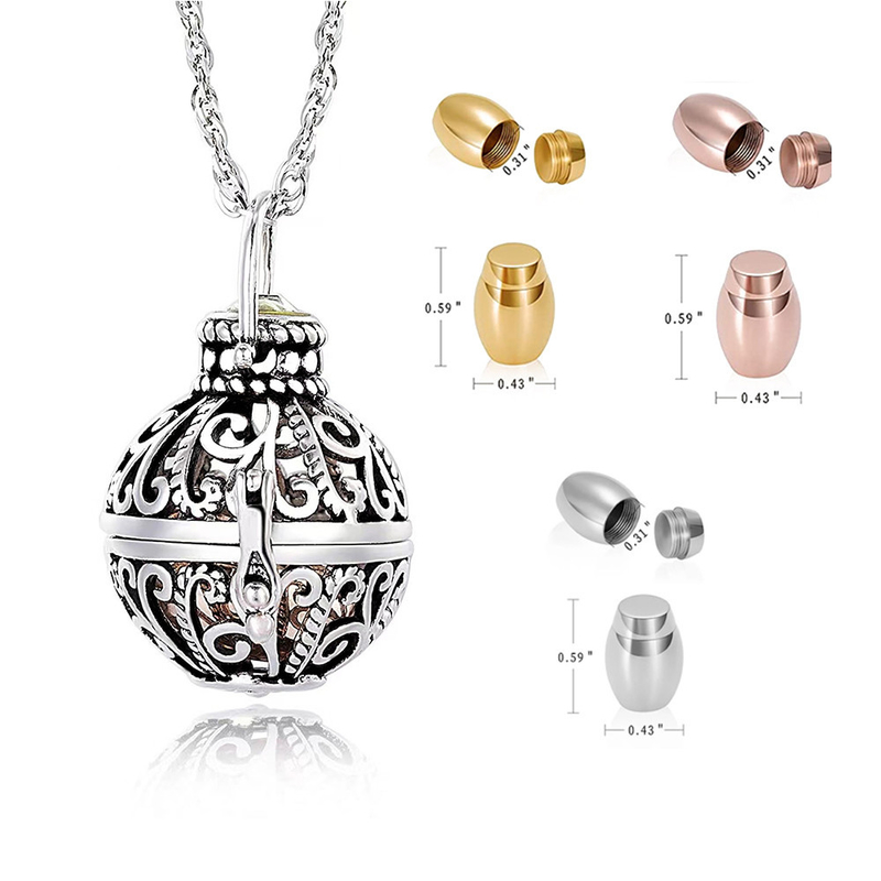 Men's Round Hollow Urn Pendant Necklace Cremation Jewelry for Ashes Keepsake Dream Catcher Ash Holder Necklace Charm Memorial Jewelry