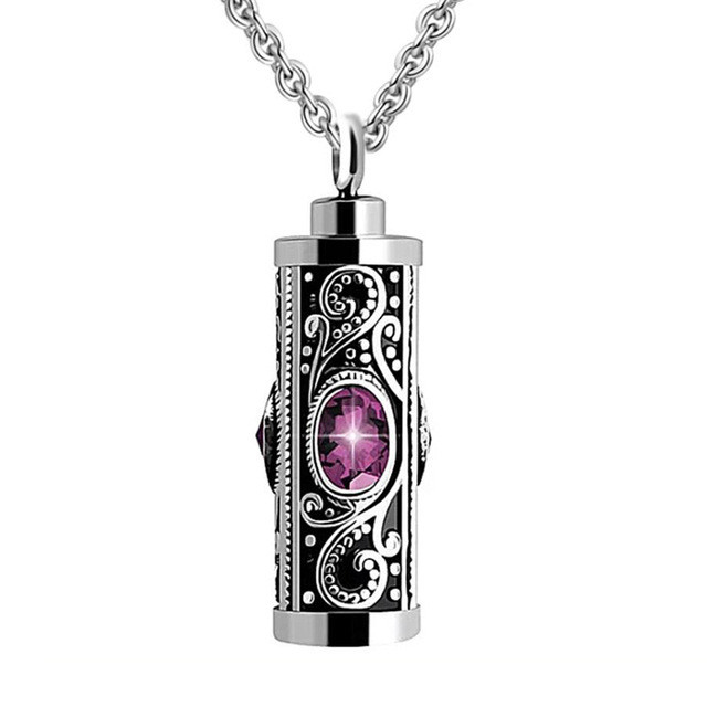 Stainless Steel Cylindrical Design Urn Necklace Pendant for Ashes and Perfume Bottle
