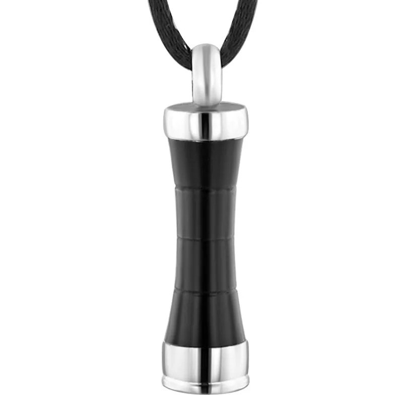 Women's Stainless Steel Cremation Jewelry Black Cylinder Urn Ashes Pendant Keepsakes