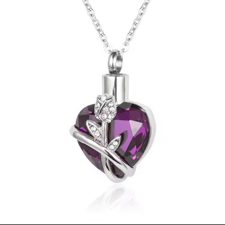 CNC Inlay Technology Stainless Steel Crystal Heart Ashes Urn Keepsake Cremation Pendant Jewelry